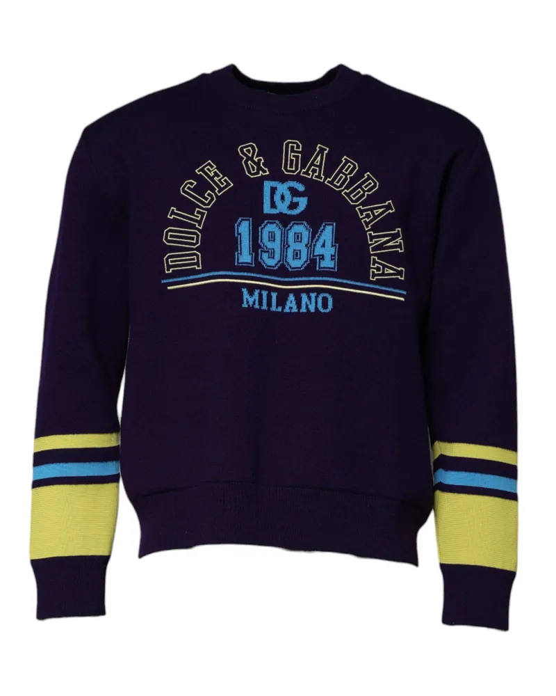 Dolce & Gabbana Men's Blue 1984 Milano Crewneck Sweatshirt Sweater Virgin Wool Polyester Clothing Navy