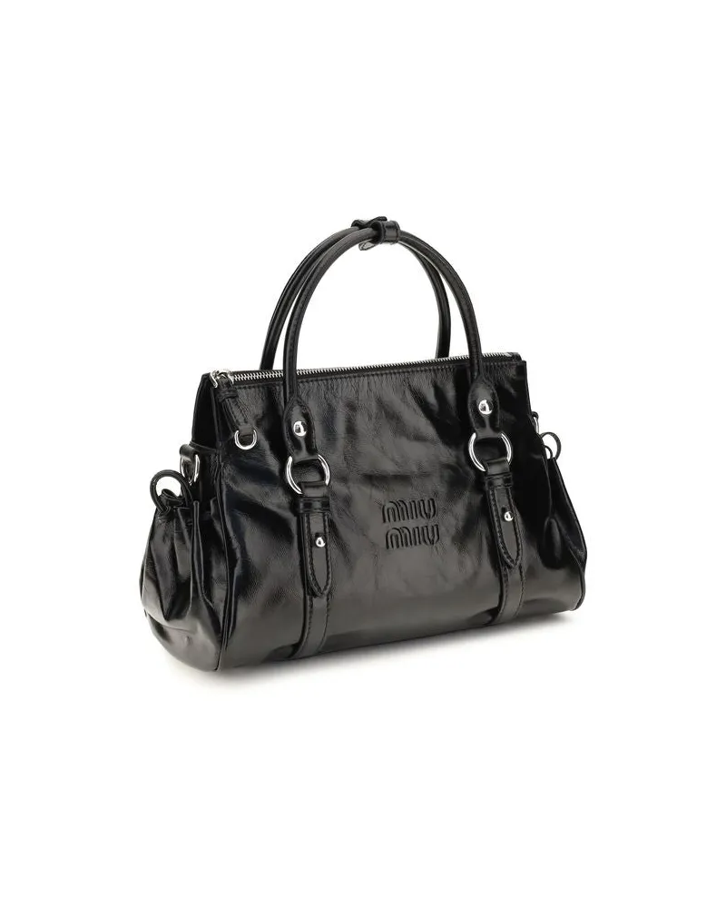 Miu Miu Women's Embossed Logo Calf Leather Top Handle Bag Black Bos Black