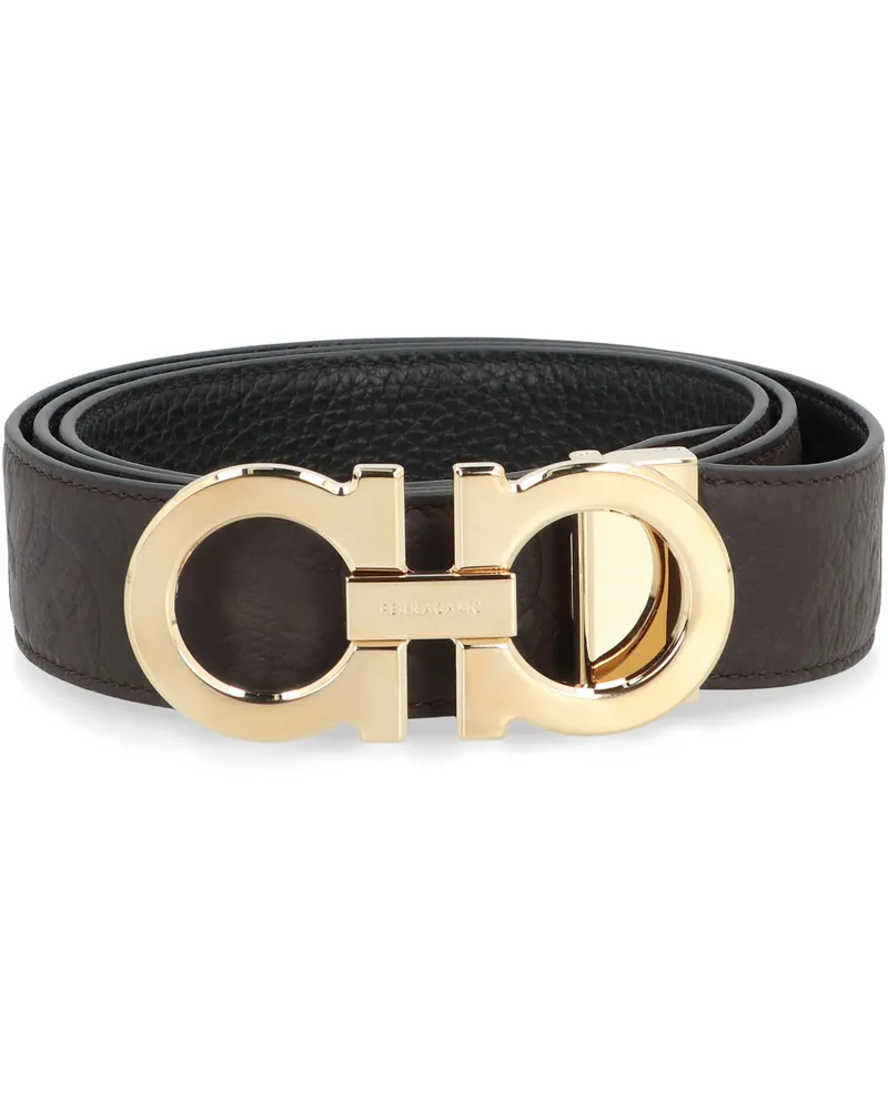 Ferragamo Men's Gancini Reversible Leather Belt Brown Calfskin Brown