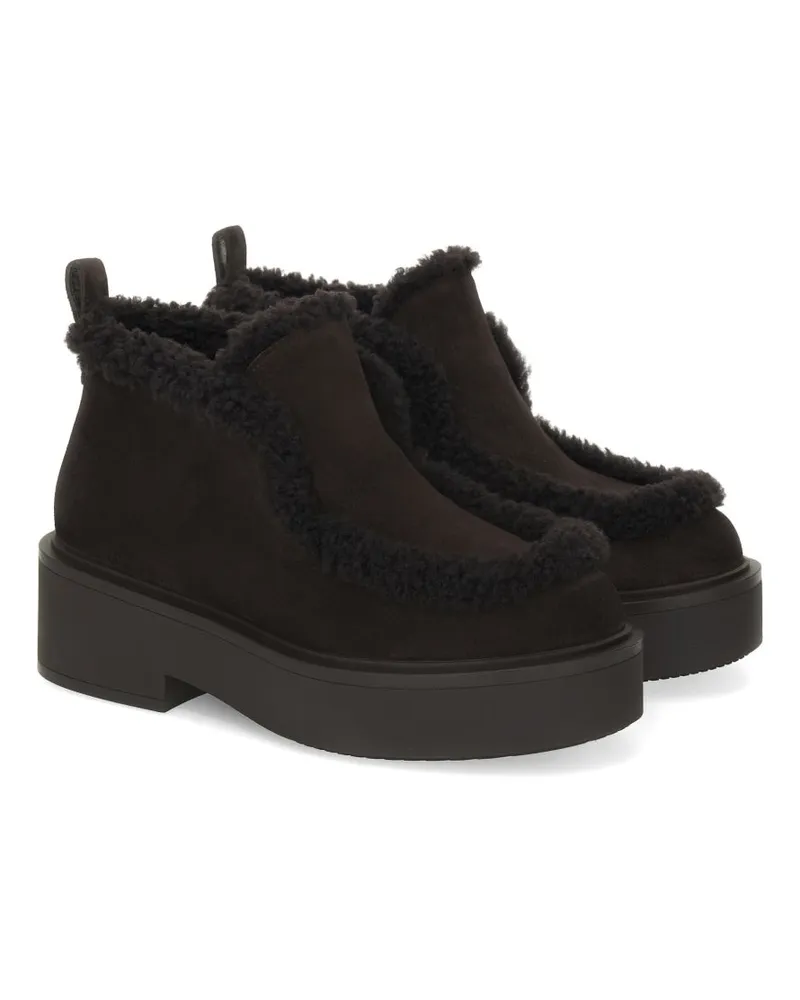 Gianvito Rossi Shearling-Trimmed Suede Boot — Black Black