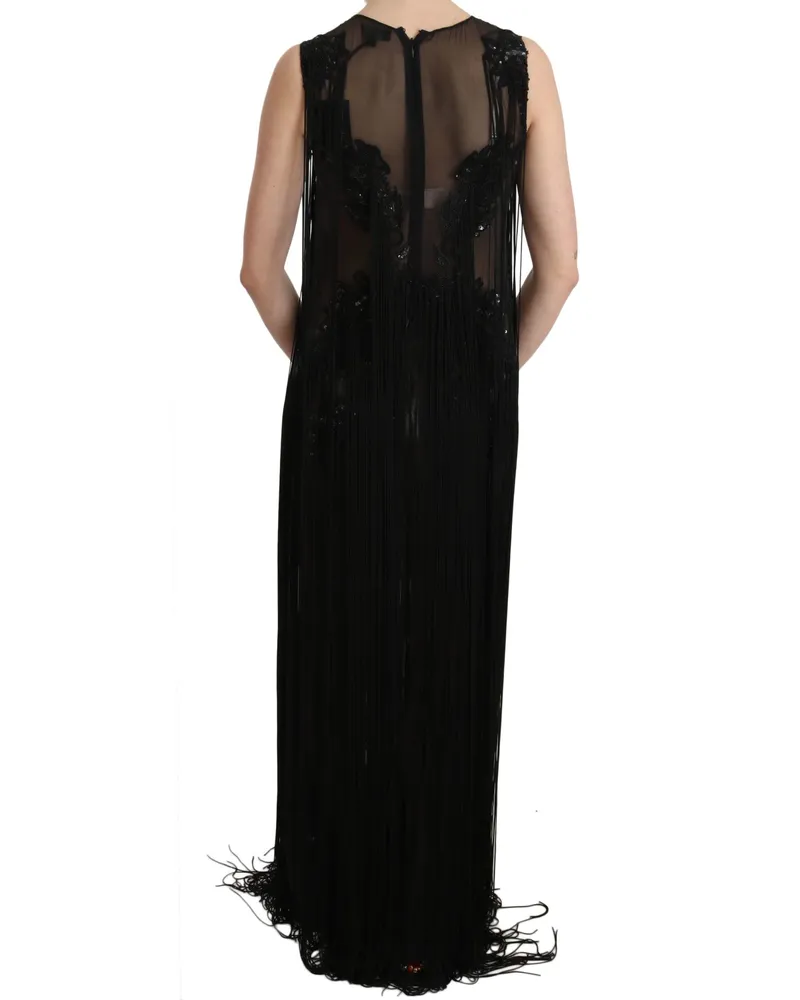 John Richmond Women's Black Silk Beaded Sequined Sheer Dress Black