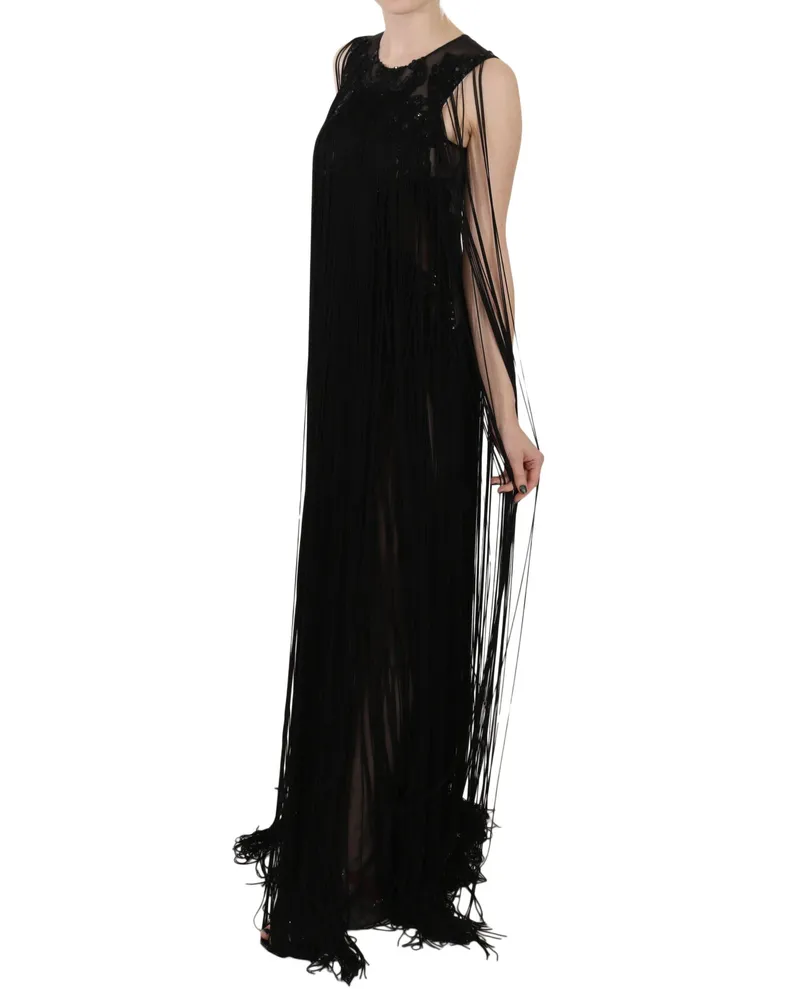 John Richmond Beaded Sequined Silk Dress — Black Black