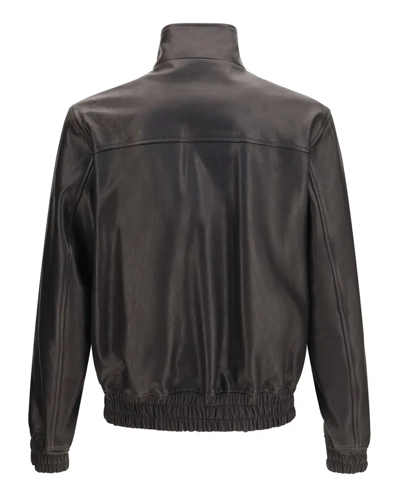 Valentino Garavani Men's Leather Zip Jacket Black Lamb Black