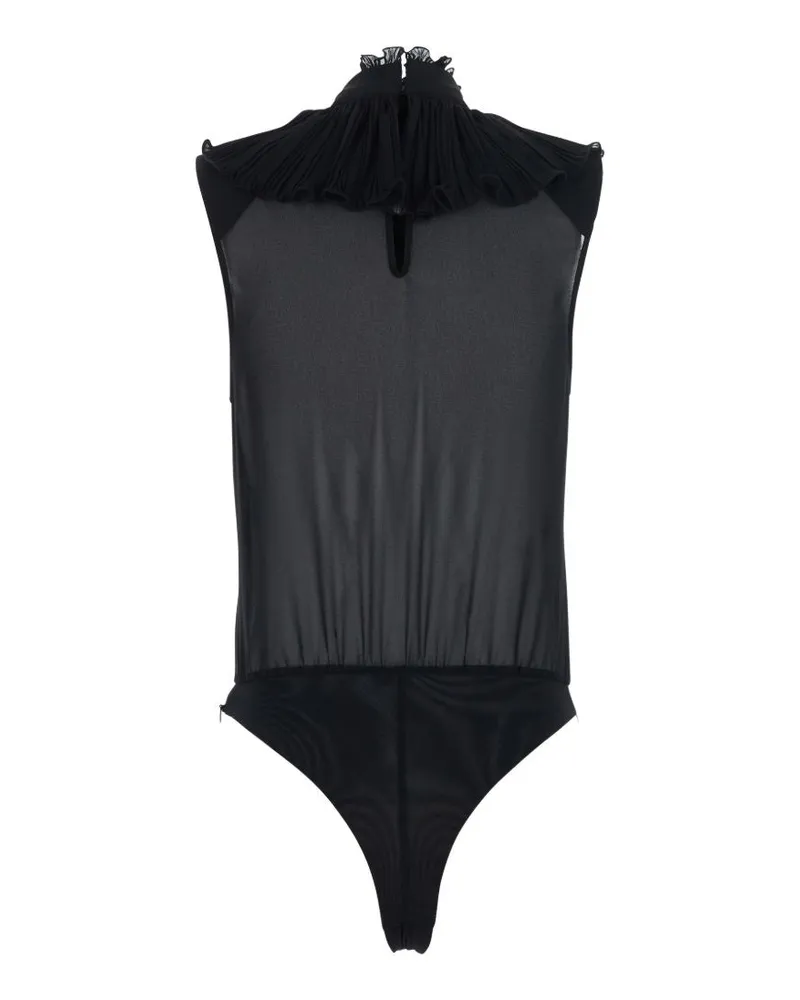 Elisabetta Franchi Ruffled Tulle Bodysuit — Black Black