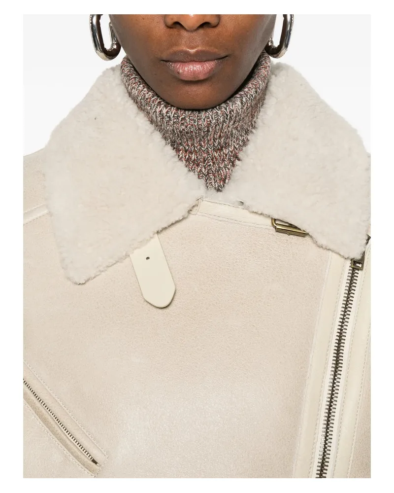 Isabel Marant Wool-Blend with Sherpa Collar Coat — Beige Beige