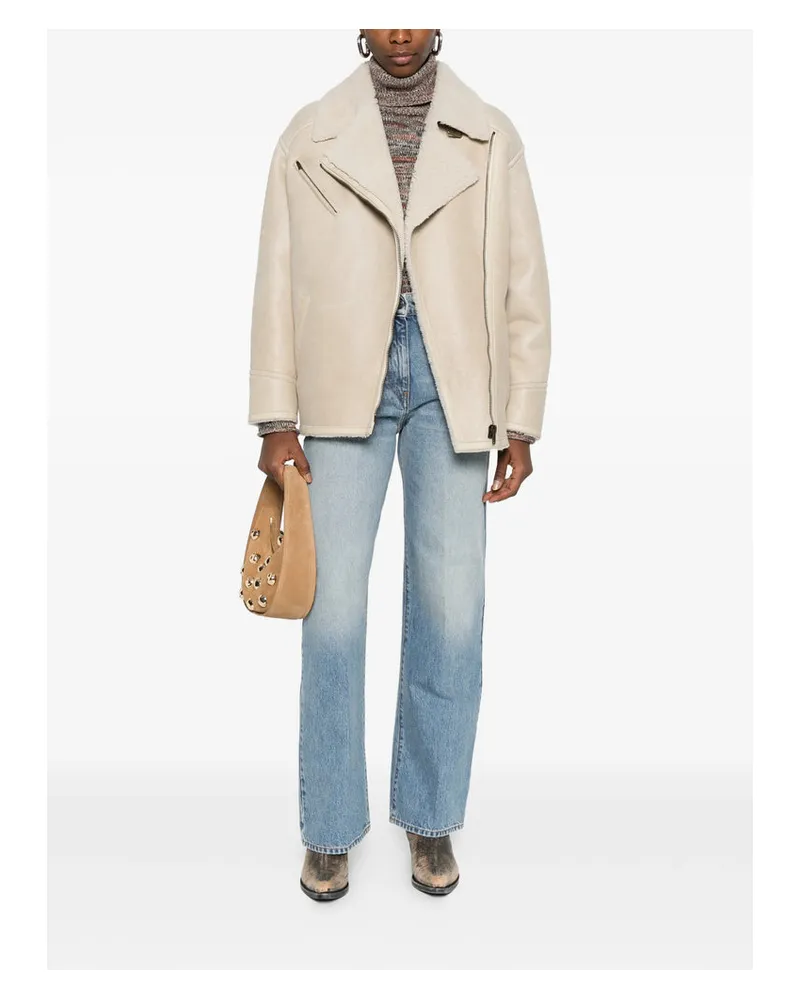 Isabel Marant Wool-Blend with Sherpa Collar Coat — Beige Beige