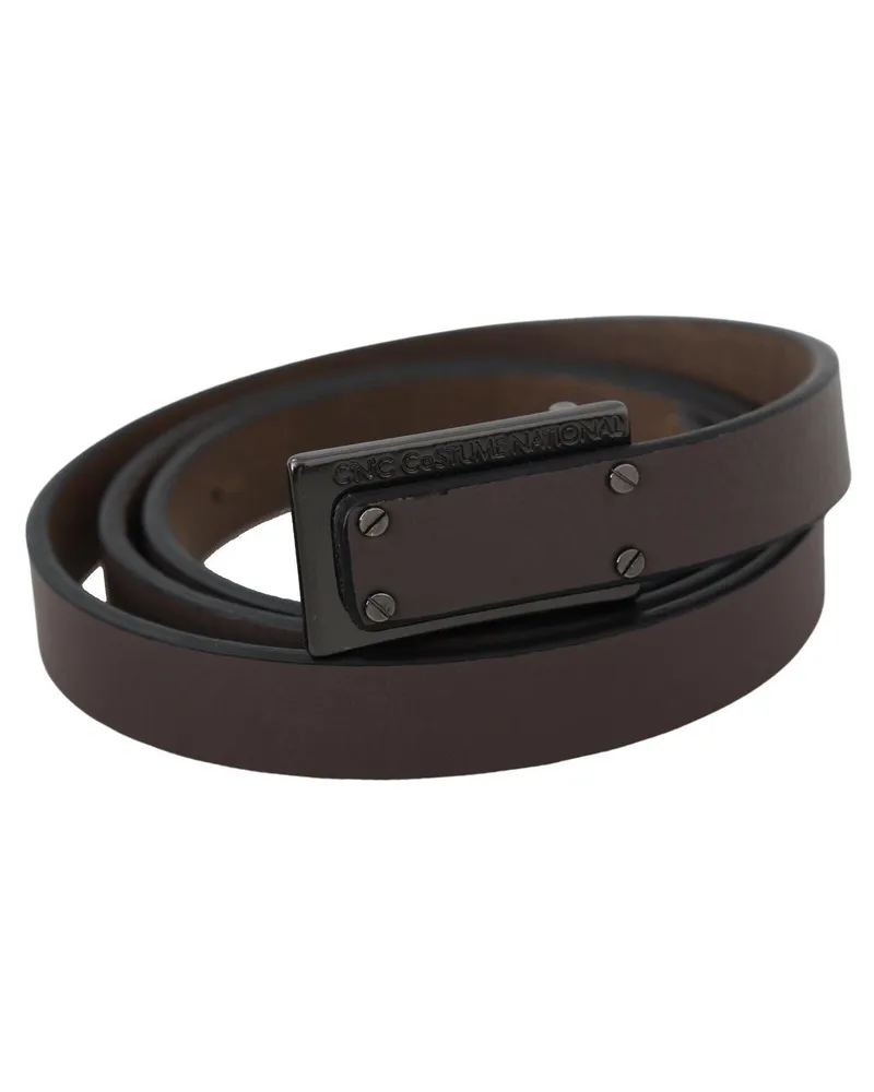 CoSTUME NATIONAL Women's Brown Leather Tactical Logo Screw Buckle Belt Brown