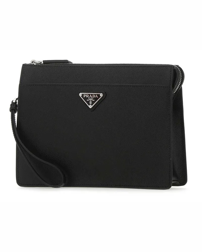 Prada Men's Black Leather Clutch Nero Vitello Black