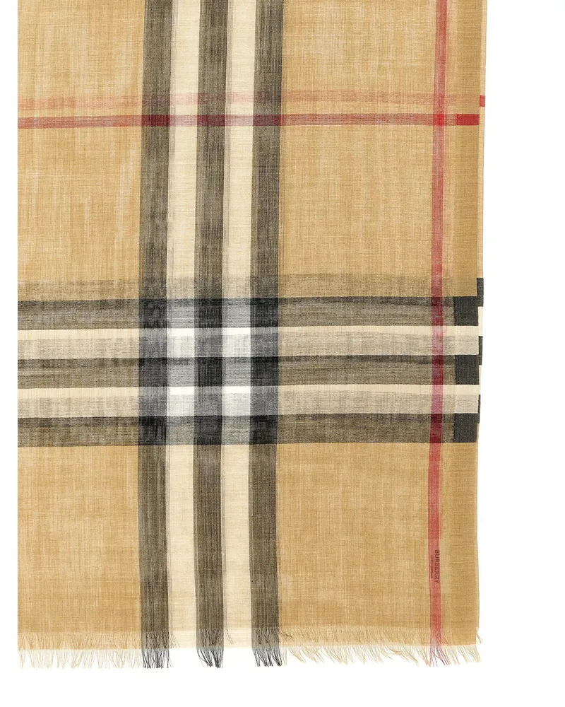 Burberry Check-Print Wool and Silk Scarf — Beige Beige