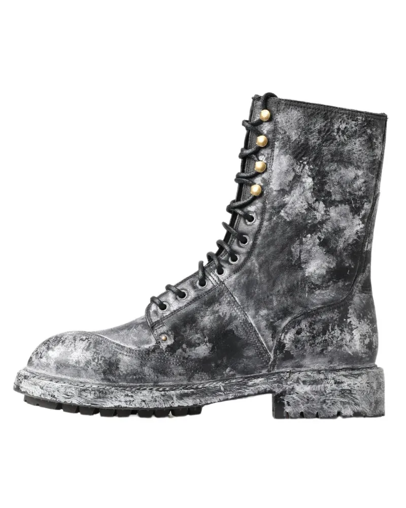 Dolce & Gabbana Lace-Up Leather Boot — Black Black