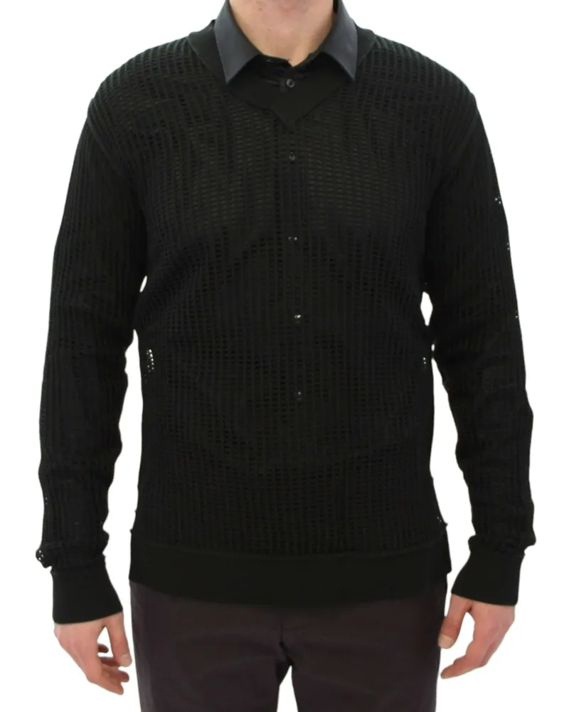 Dolce & Gabbana Men Dark Green Runway Netz Pullover Netted Sweater Cotton Clothing Black