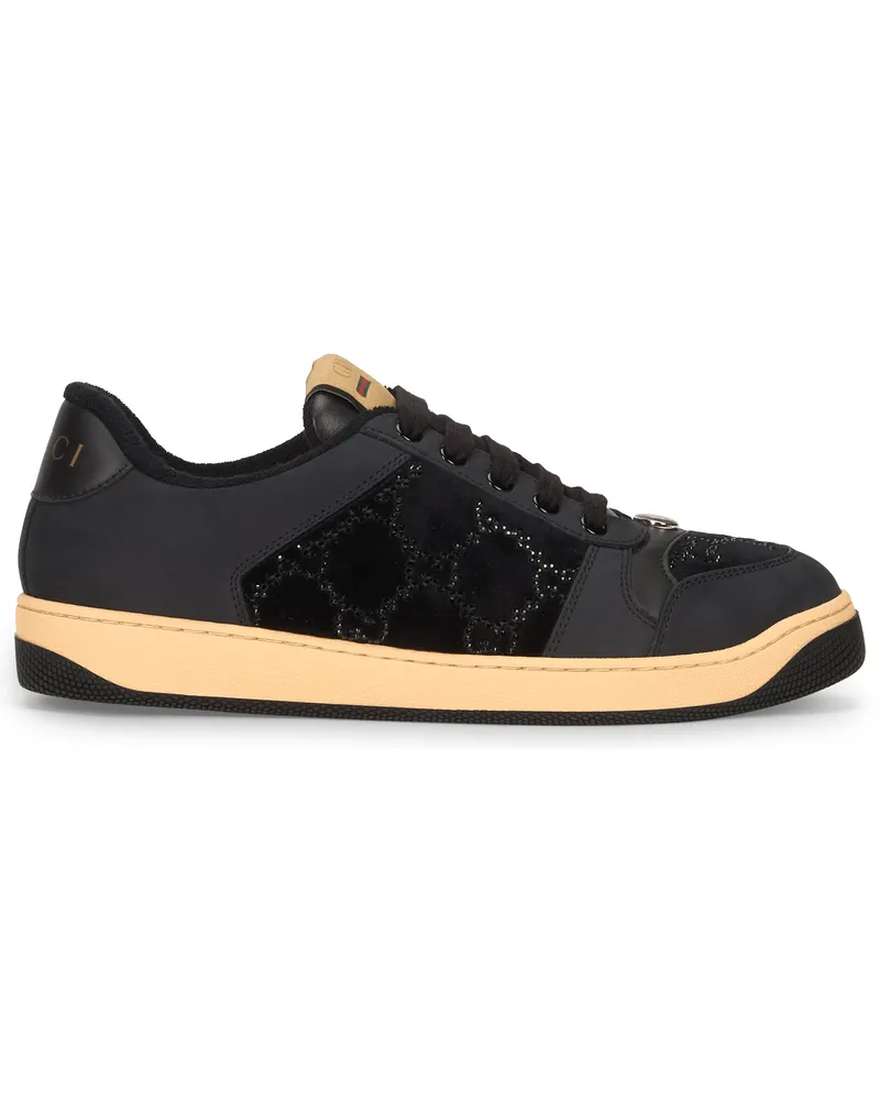Gucci Women's Sneakers Screener Calfskin-Velvet Black Cotton Trainers Black