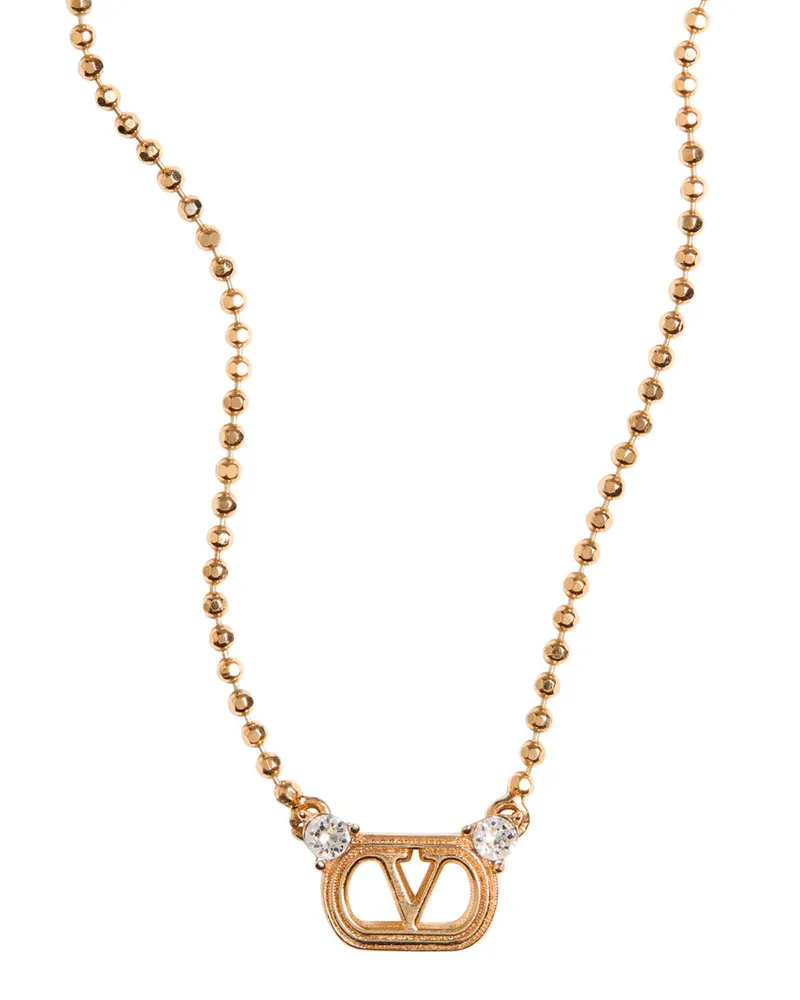 Valentino Garavani Women's Necklace With Vlogo Plaque, Metallic Brass Necklaces Gold