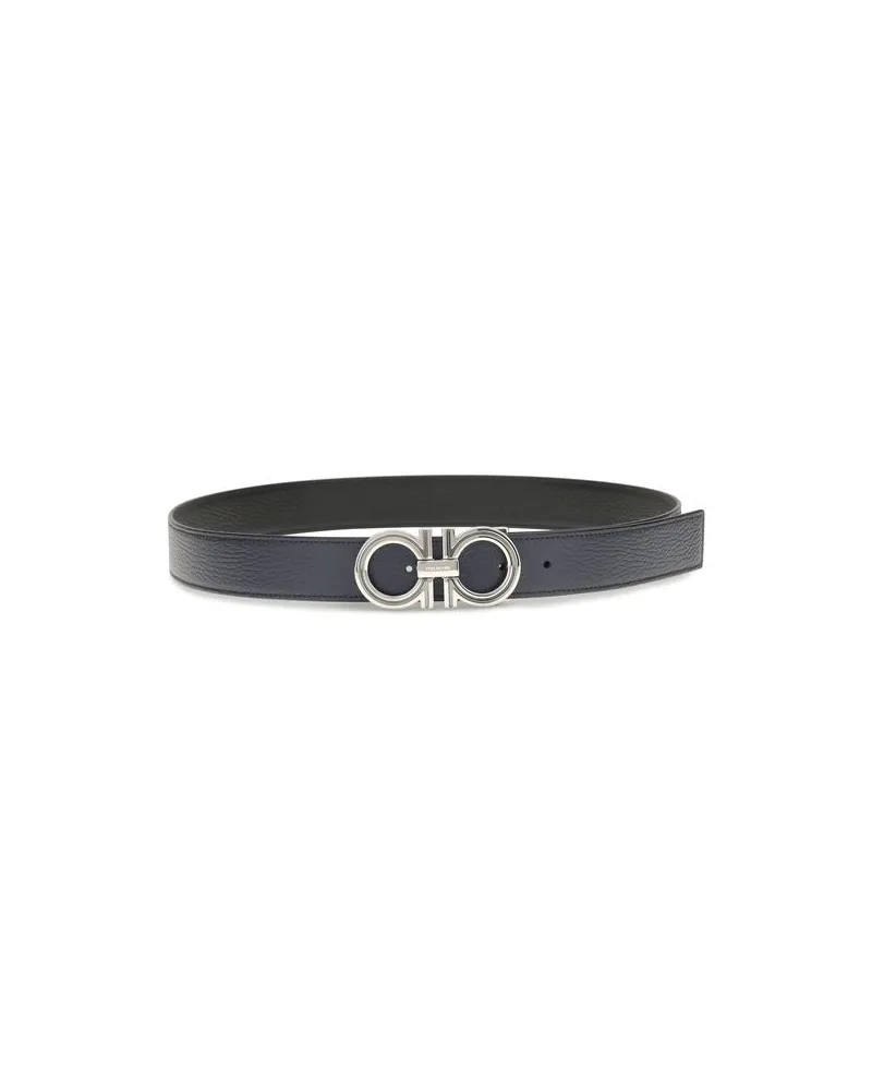 Ferragamo Men's Blue Calf Leather Bos Taurus Belt Blue