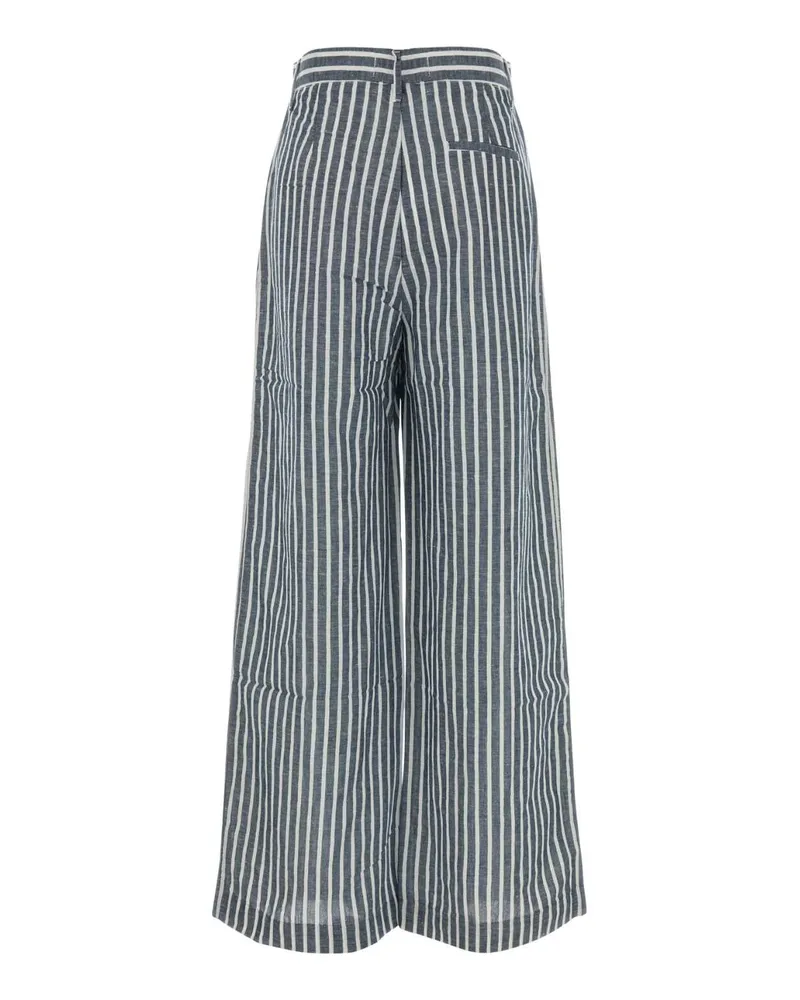 Lois Striped Chambray Wide-Leg Jeans — Gray Gray