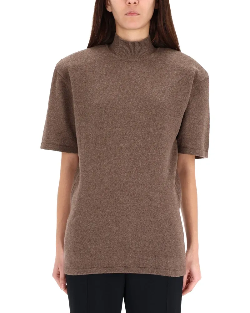 Jacquemus Wool-Cashmere Jersey Knit Sweater — Brown Brown