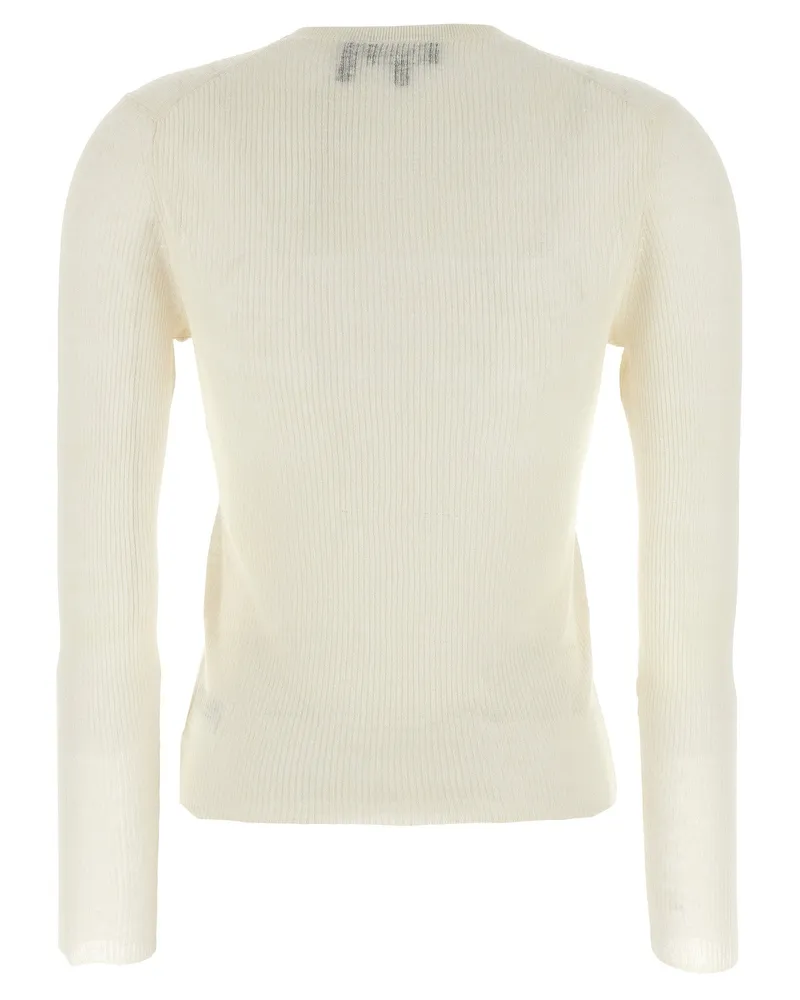 Theory Ribbed Viscose Linen Blend Sweater — Cream Cream
