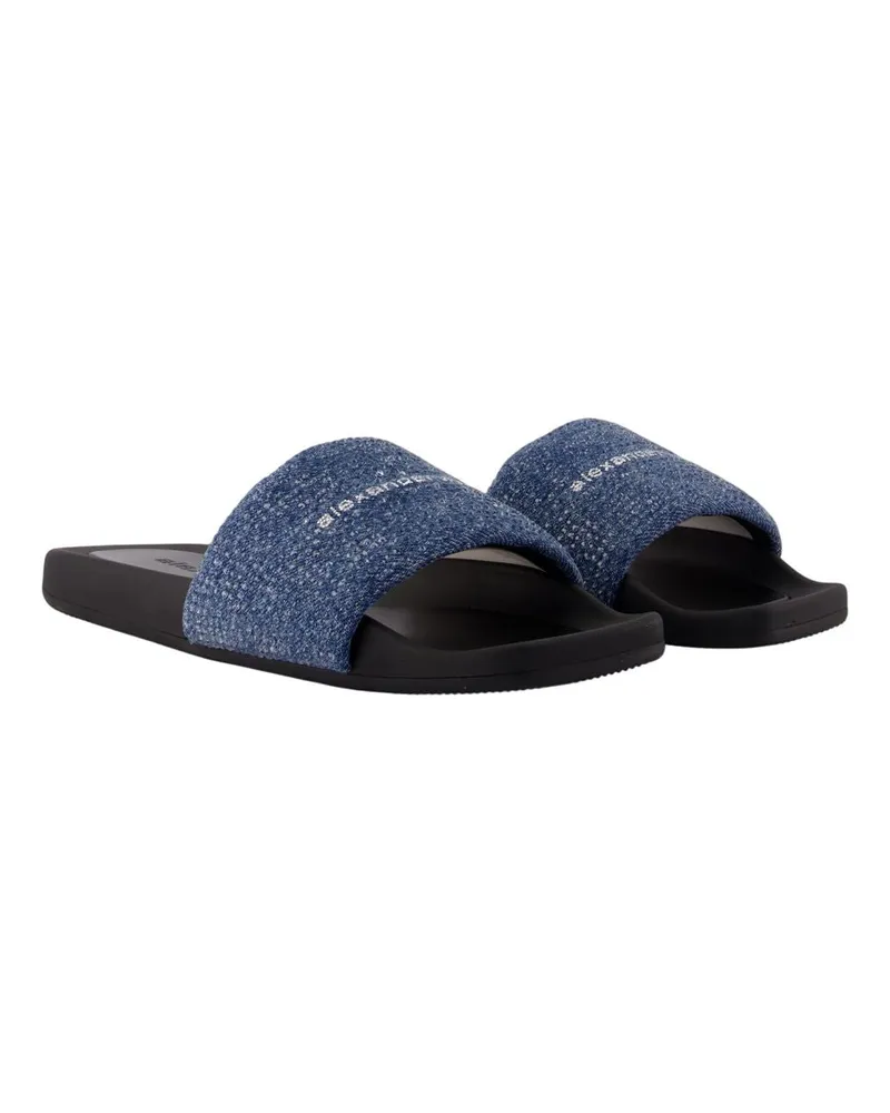 Alexander Wang Women's Aw Denim Hotfix Pool Slides -  Cotton Blue Shoes Flat-Shoes Blue