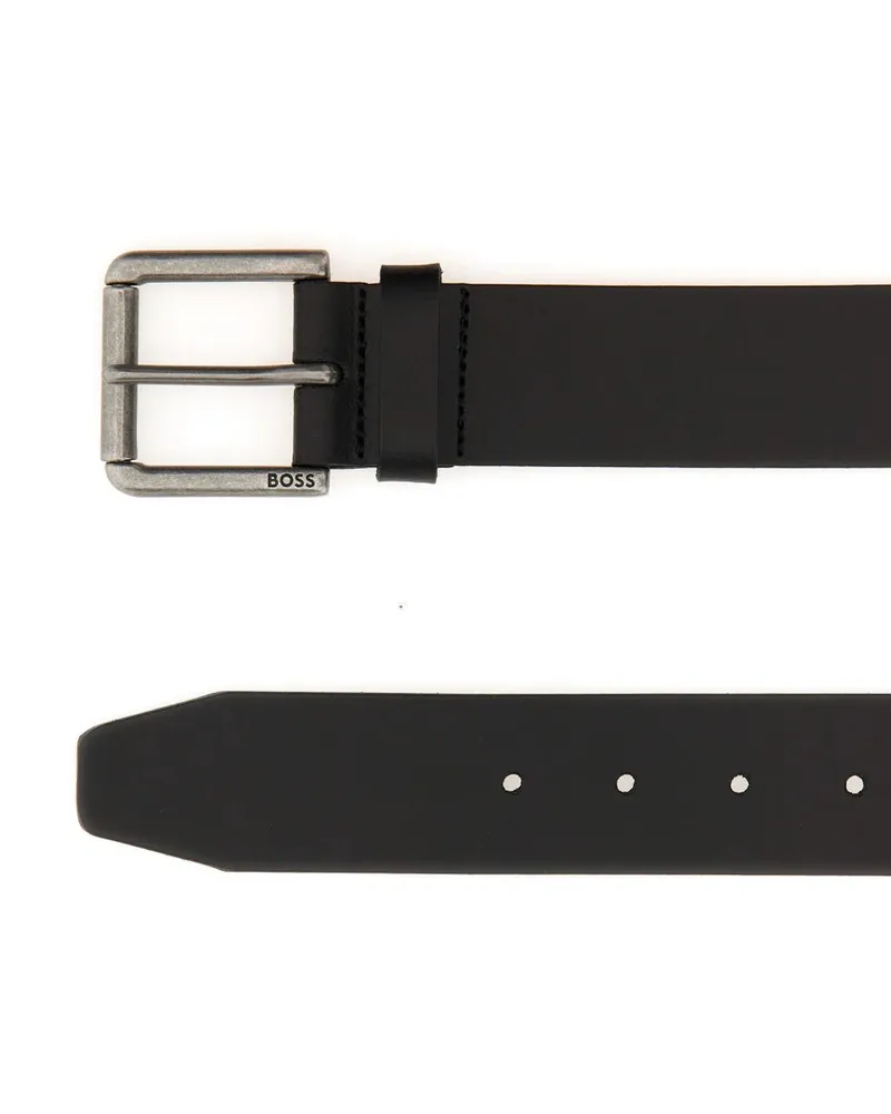 HUGO BOSS Men's Leather Buckle Belt Black Cowhide Black