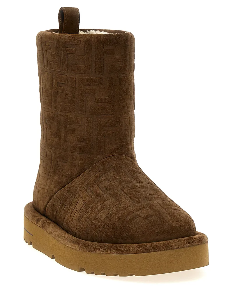 Fendi Women's Brown Calf Leather Bos Taurus Ankle Boots Brown