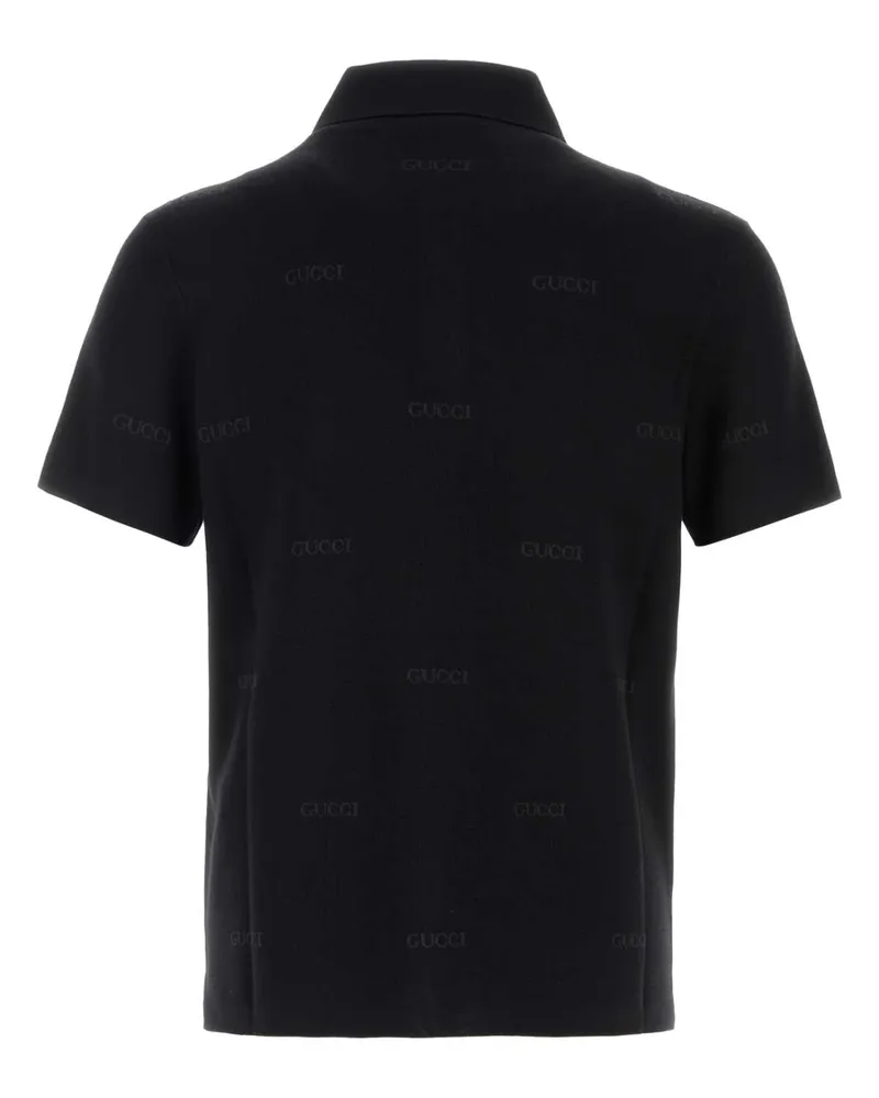 Gucci Men's Embroidered Wool Blend Polo Shirt Black Silk Black