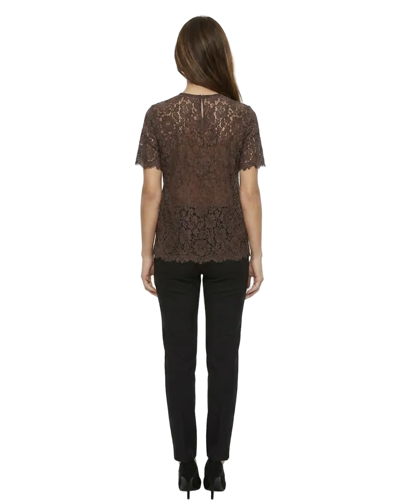 Dolce & Gabbana Lace Short-Sleeve Blouse — Brown Brown