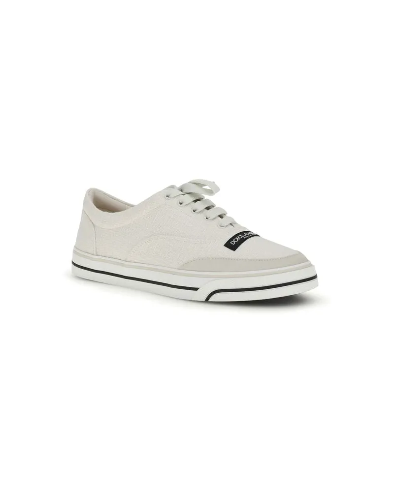 Dolce & Gabbana Men's White Linen Low Top Sneakers White