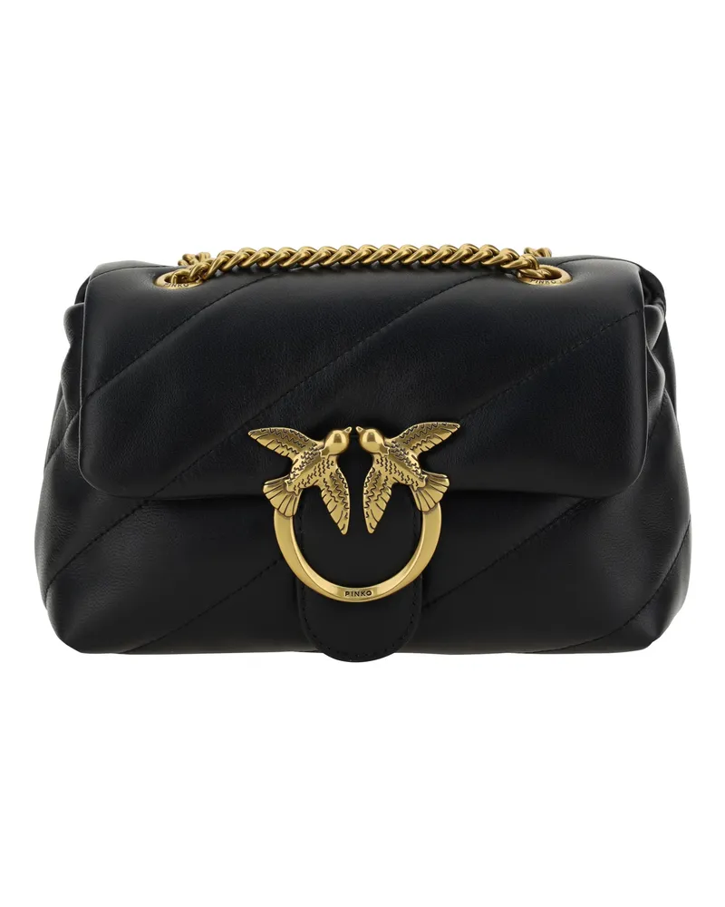 Pinko Women's Shoulder Bag Love Mini Puff Black-Antique Gold Calf Leather Black/antique Black