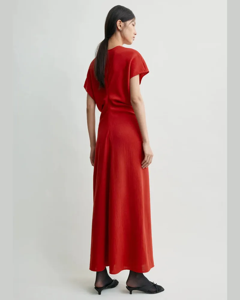 Totême Gathered Viscose Dress — Red Red