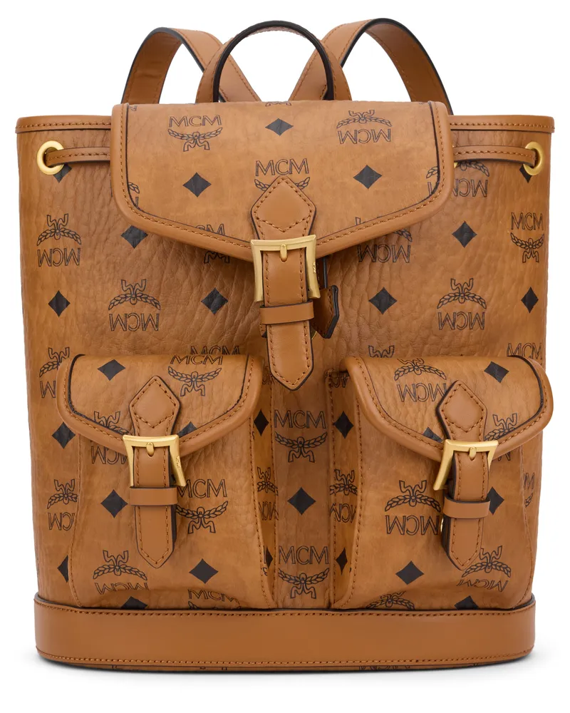 MCM Women's Backpack Cognac Synthetic Leather Polyurethane Backpacks Brown