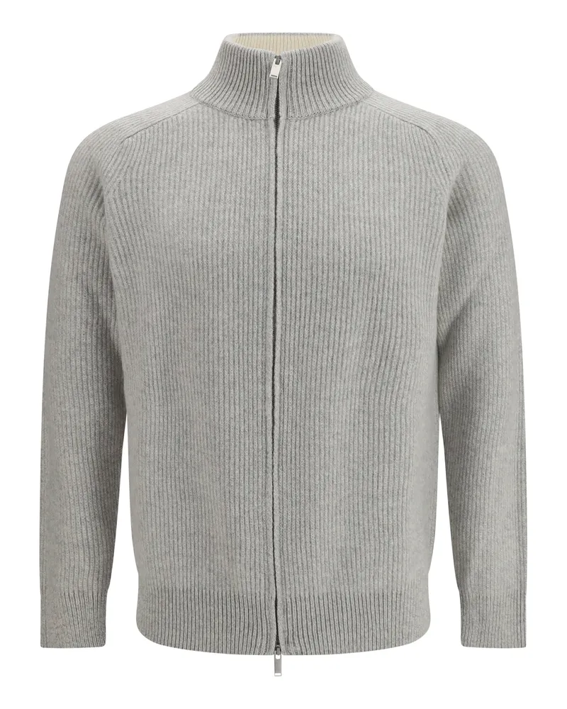 LARDINI Wool and Cashmere Blend Zip Sweater — Gray Gray
