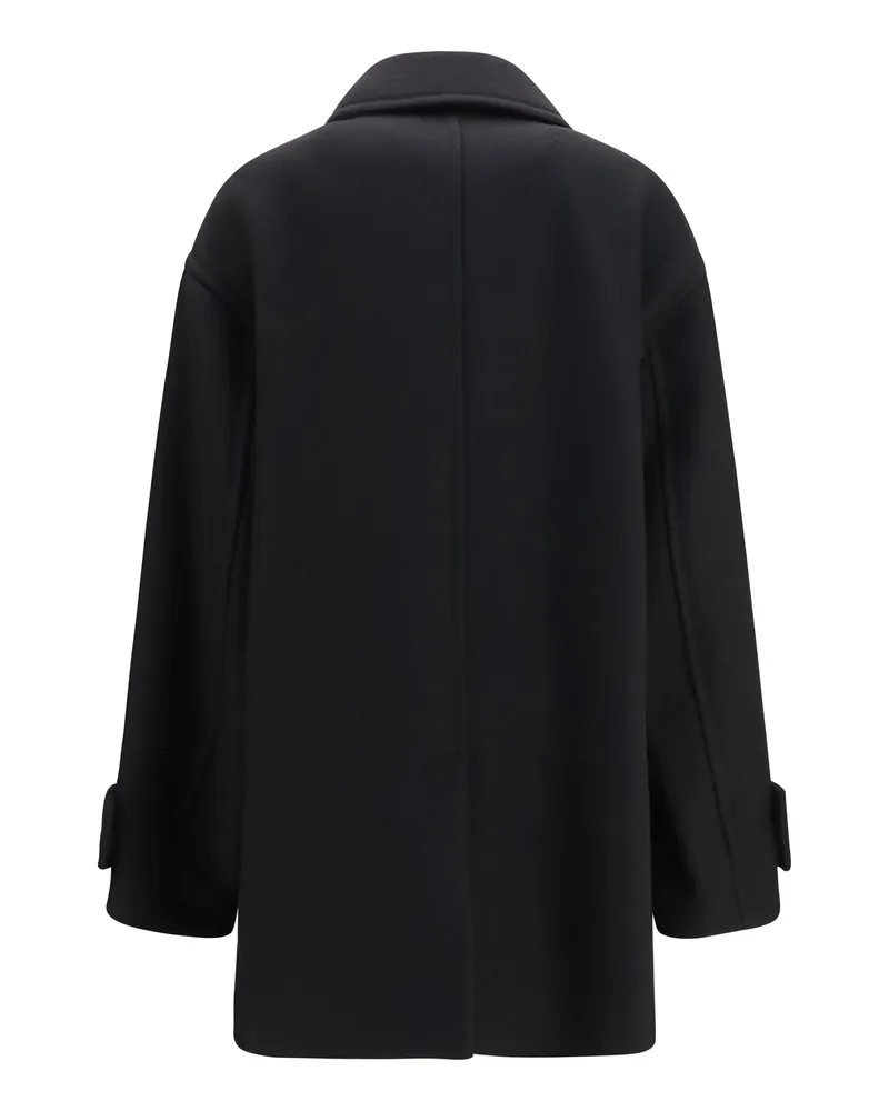 AMI Paris Virgin Wool Short Caban Coat — Black Black