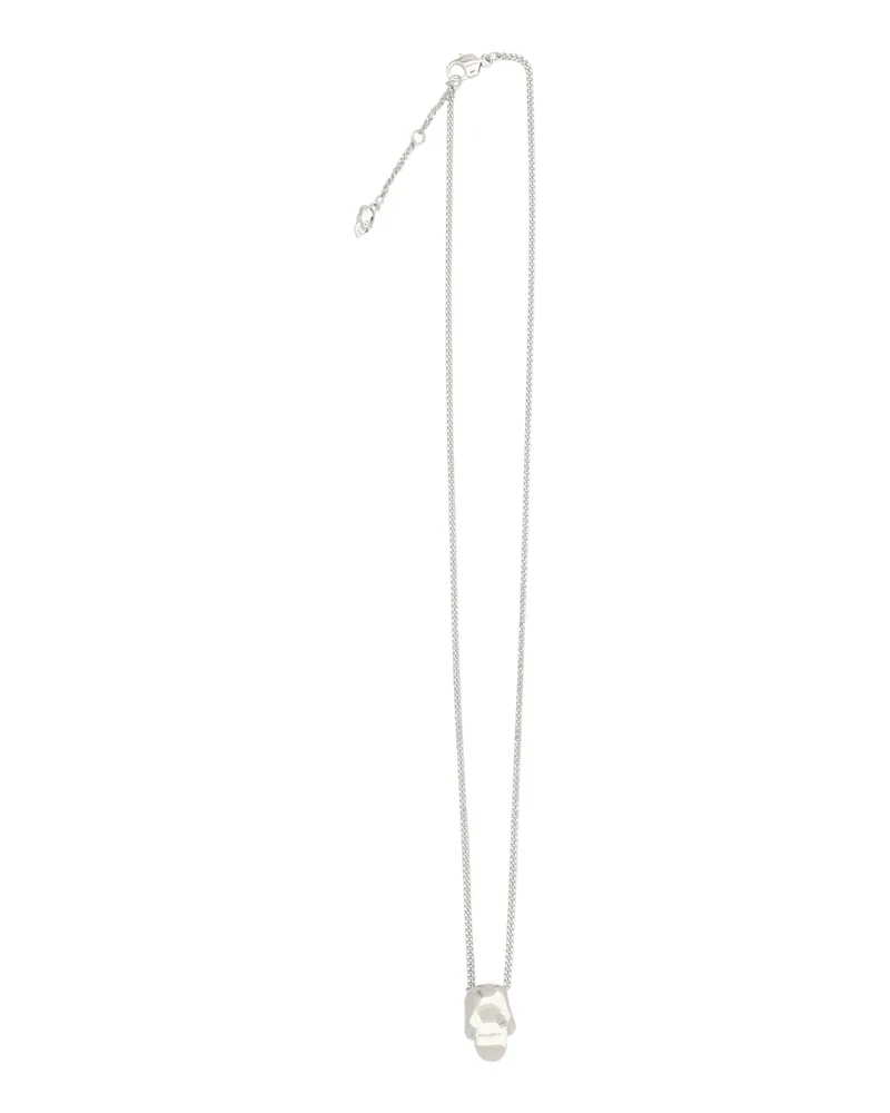 Alexander McQueen Men's Skull Necklace With Beard Chain Palladium Brass Necklaces Silver
