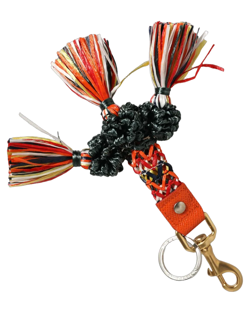 Dolce & Gabbana Women's Raffia Leather Clasp Finder Chain Keyring Multicolor Accessory Multicolor