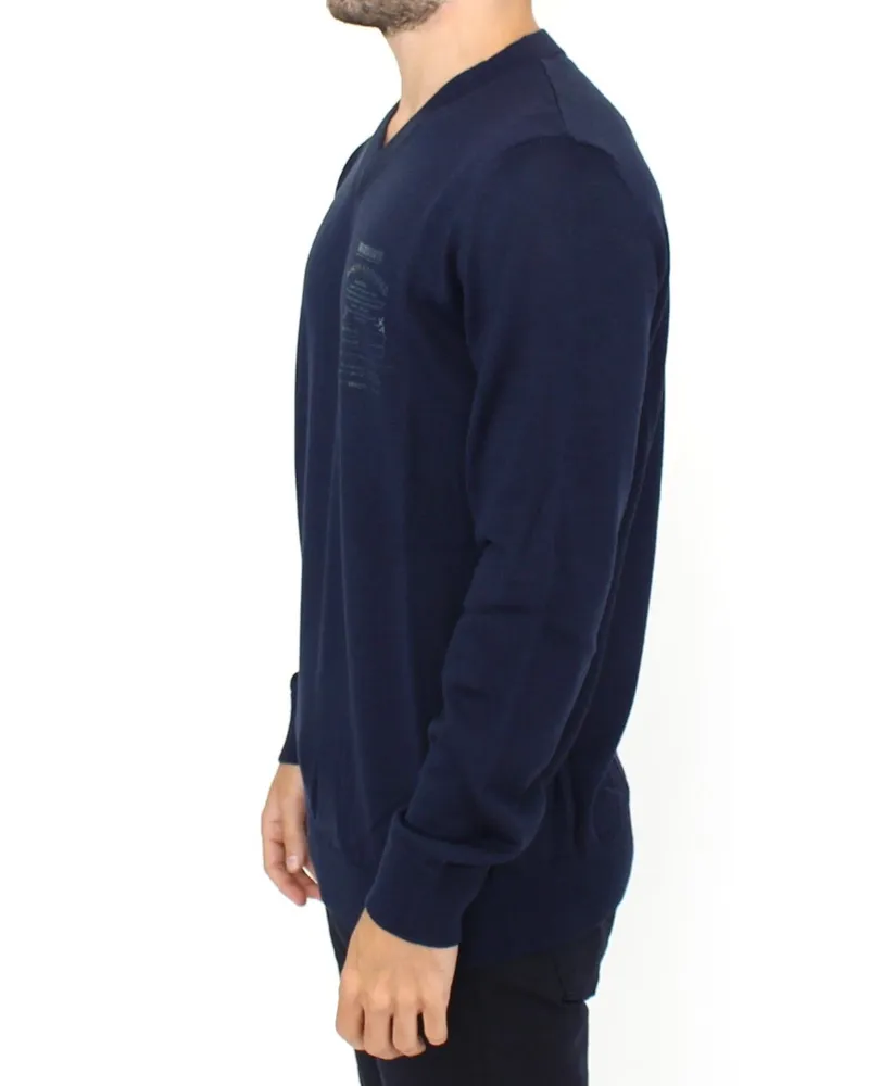 Ermanno Scervino Men's Blue Wool Blend V-Neck Pullover Sweater Nylon Clothing Navy