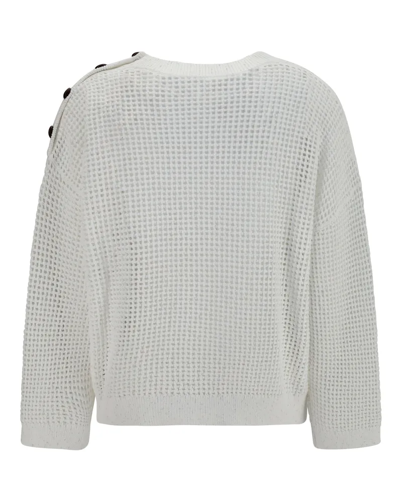Brunello Cucinelli Women's Openwork Sweater With Shoulder Buttons Bianco Cotton; Polyester Bianco