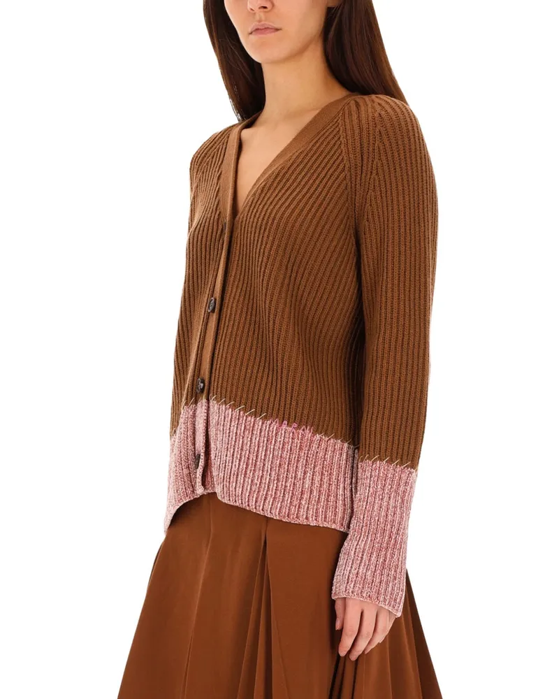 Marni Virgin Wool Color Block Cardigan — Brown Brown