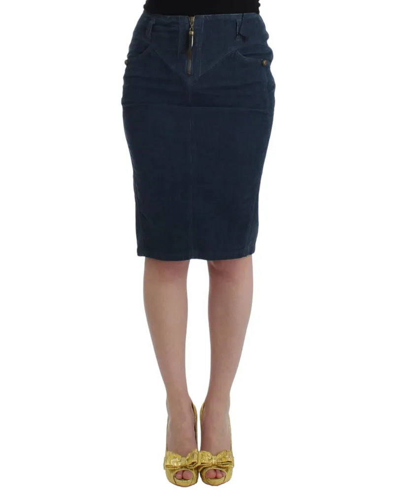 Roberto Cavalli Corduroy Pencil Skirt — Blue Blue