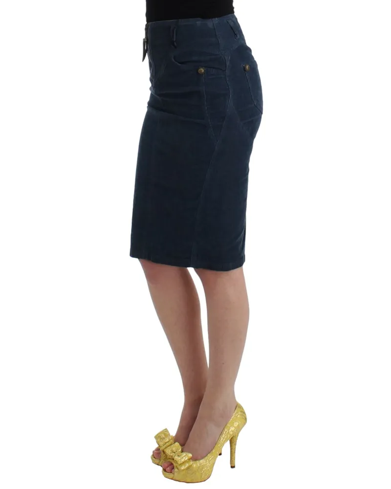 Roberto Cavalli Women's Blue Corduroy Pencil Skirt Cotton Blue
