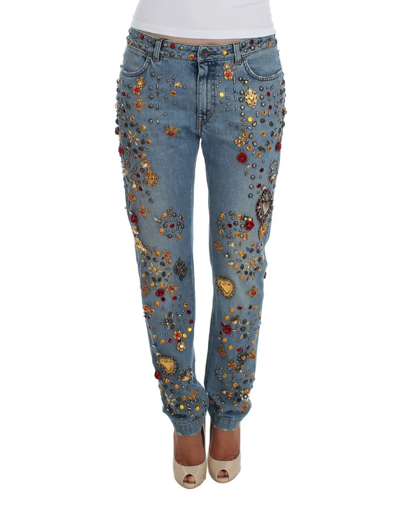 Dolce & Gabbana Crystal-Embellished Jeans — Blue Blue