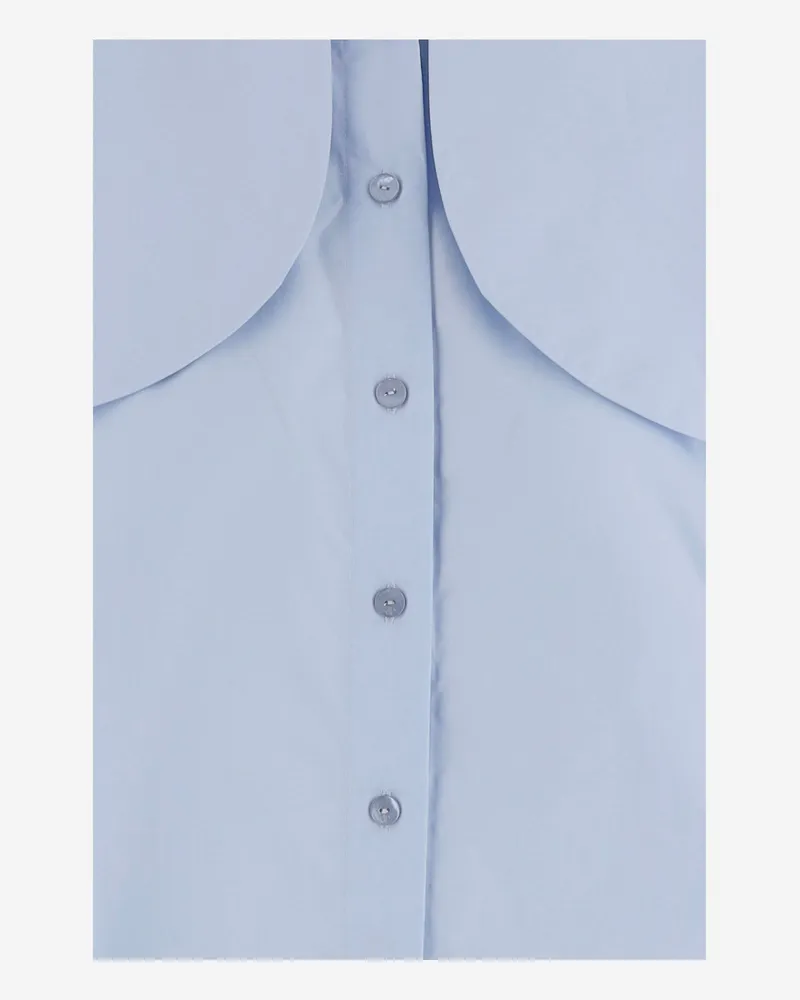 Patou Women's Cotton Blouse With Knotted Collar Light Blue Organic Shirt Blue