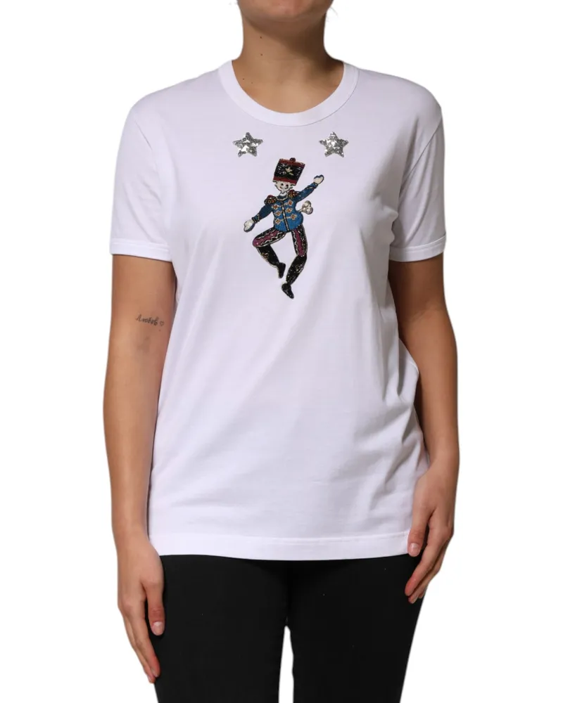 Dolce & Gabbana Women's White Cotton Sequin Embellished Top T-Shirt White