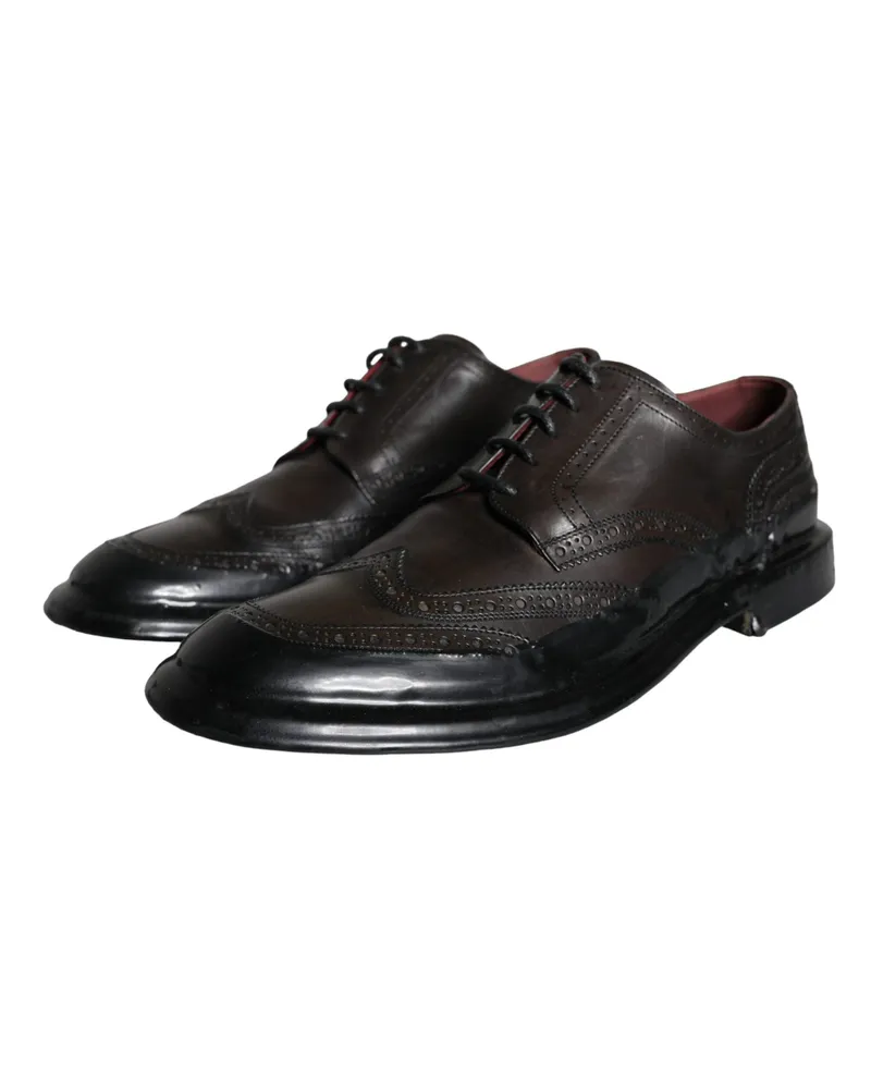 Dolce & Gabbana Black Leather Oxford Wingtip Formal Men Shoes Calfskin Black
