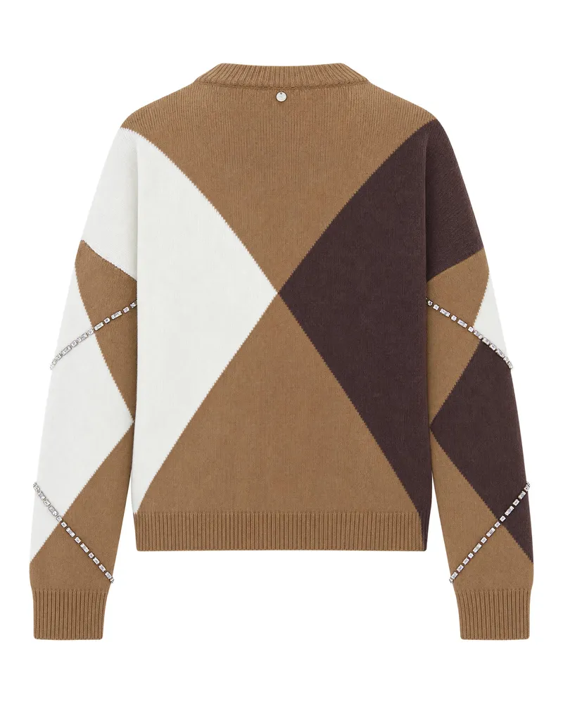 Liu Jo Argyle Jewelled Sweater — Camel Camel