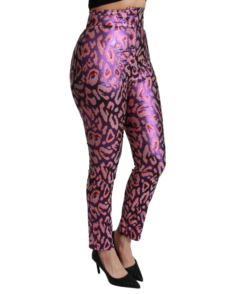 Dolce & Gabbana Women Multicolor Patterned Cropped High Waist Pants Polyester Silk Purple