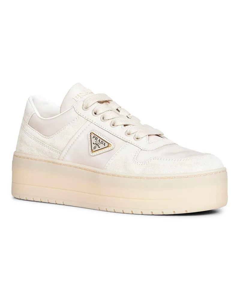Prada Women's Ivory Downtown Bold Sneakers Recycled Polyamide Lace-Up Shoes Flat Ivory