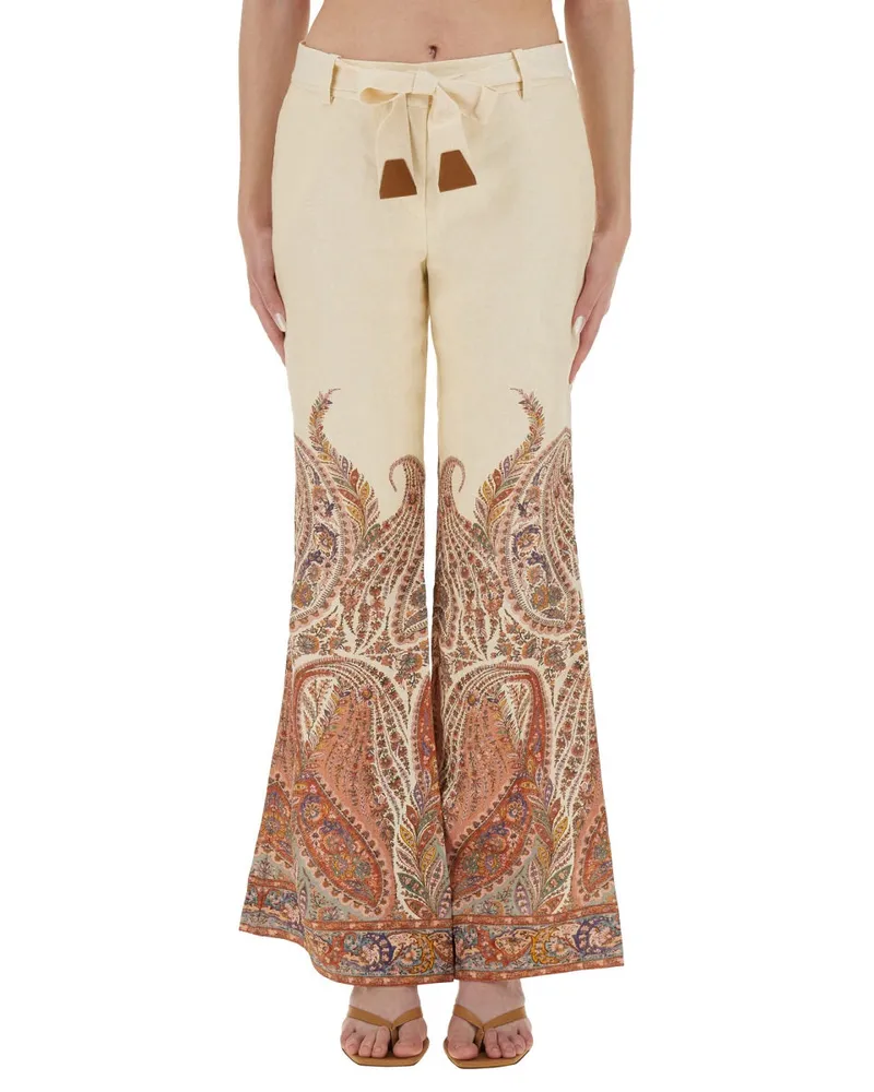 Zimmermann Flare Fit Linen Trousers — Beige Beige