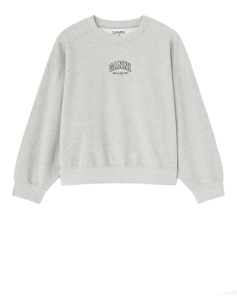 Ganni Logo Organic Cotton Sweatshirt — Gray Gray