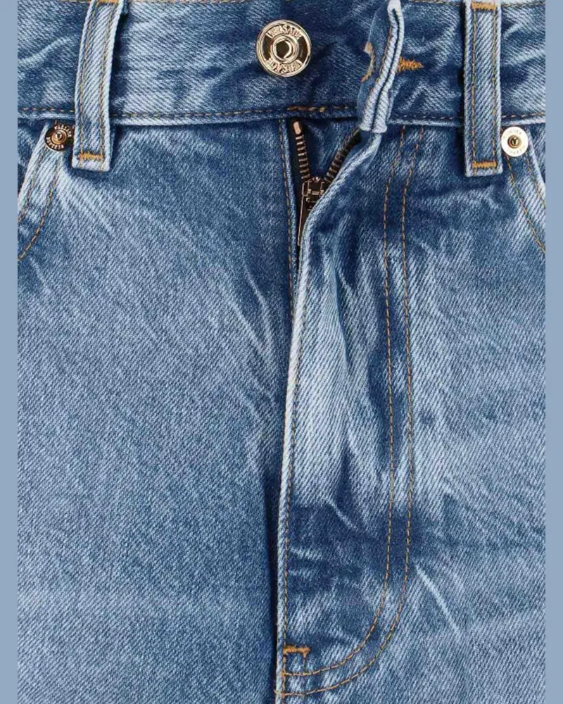 Versace Men's Cotton Jeans With Logo Detail Denim Blue