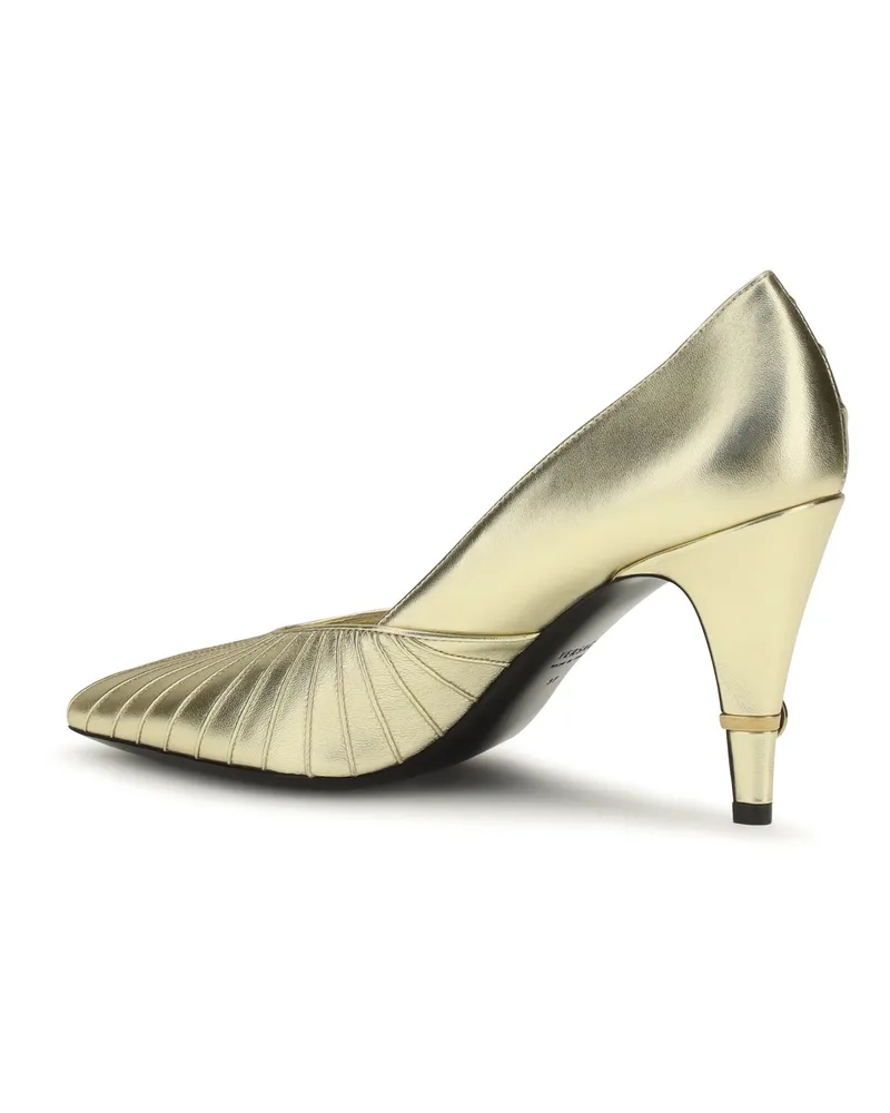 Versace Women's Metallic Leather Pumps Light Gold Calf Bos Taurus High Heel Shoes Gold